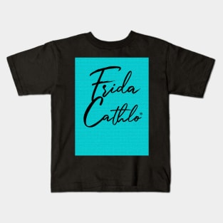 Acqua Text B back Cat Frida Cathlo version of - Frida Kahlo Kids T-Shirt